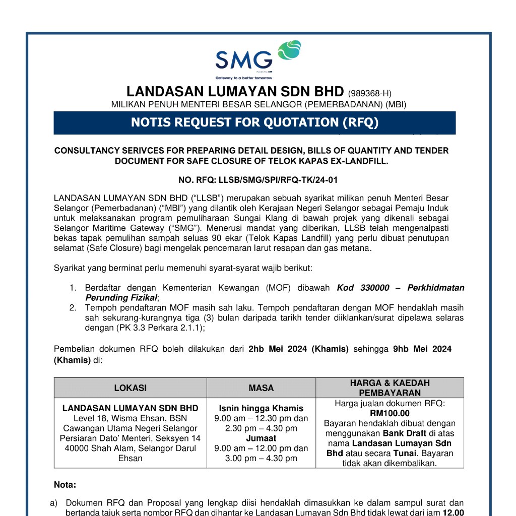 Kerja-kerja Rekabentuk Penutupan Selamat Di Telok Kapas Landfill, Sungai Klang